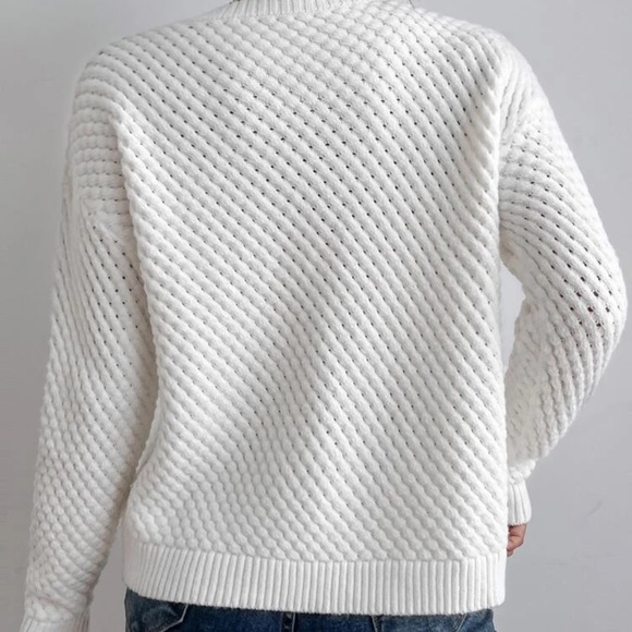 Bubble knit round neck cozy soft sweater white preppy boho - Picture 2 of 3